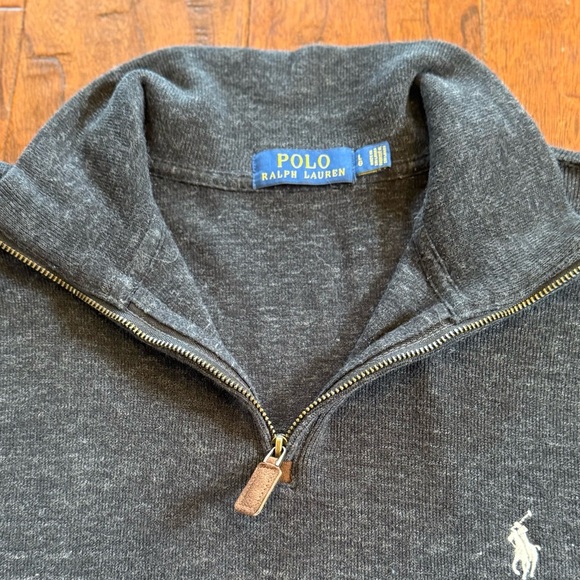 POLO RALPH LAUREN Size LG Cotton Black Dark Gray Pony 1/4 Zip Sweater - Picture 4 of 8